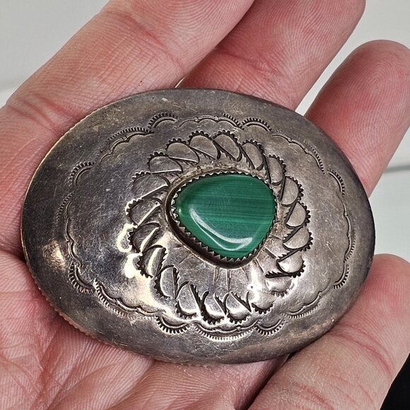 Navajo Malachite Stone Sterling Silver Kerchief Bandana Tie Native American USA - Picture 11 of 11